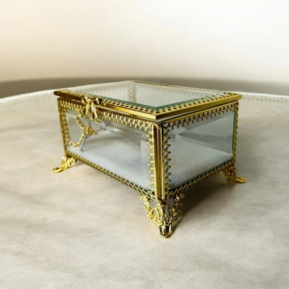 Elegant Gold Glass Jewelry Box